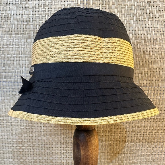 🌟HP🌟NWOT Black & Tan Straw & Ribbon Summer Bucket Hat by Sun n Sand OSFM - Picture 2 of 10